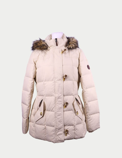 Ralph Lauren cream down puffer coat with fur-trim hood