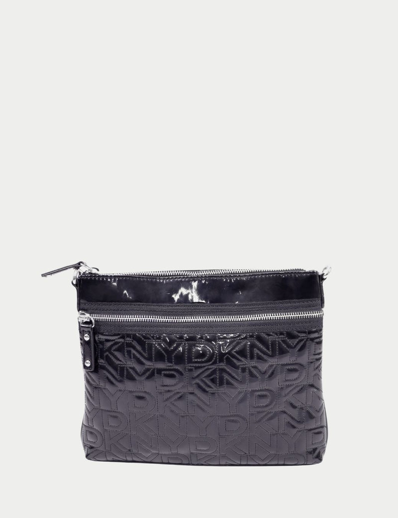 DKNY embossed logo pattern crossbody bag with zip closure