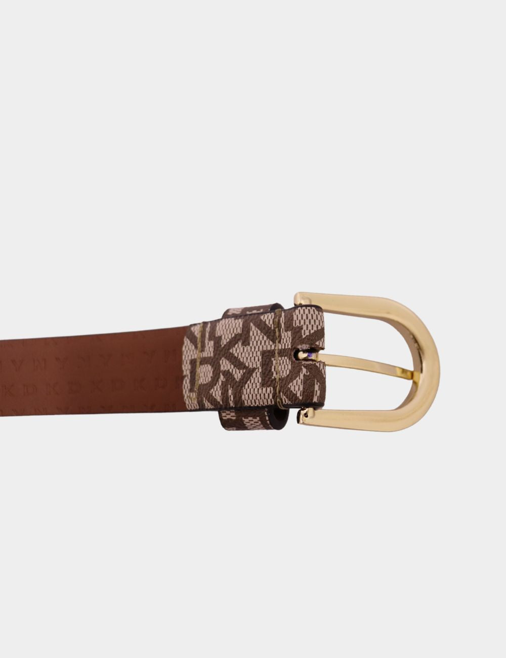 Elevate your everyday looks with this DKNY logo-print belt in classic brown tones. Featuring the signature all-over monogram, a sleek gold-tone buckle, and a branded keeper loop, this accessory blends modern street style with polished sophistication. Perf Elevate your everyday looks with this DKNY logo-print belt in classic brown tones. Featuring the signature all-over monogram, a sleek gold-tone buckle, and a branded keeper loop, this accessory blends modern street style with polished sophistication. Perf