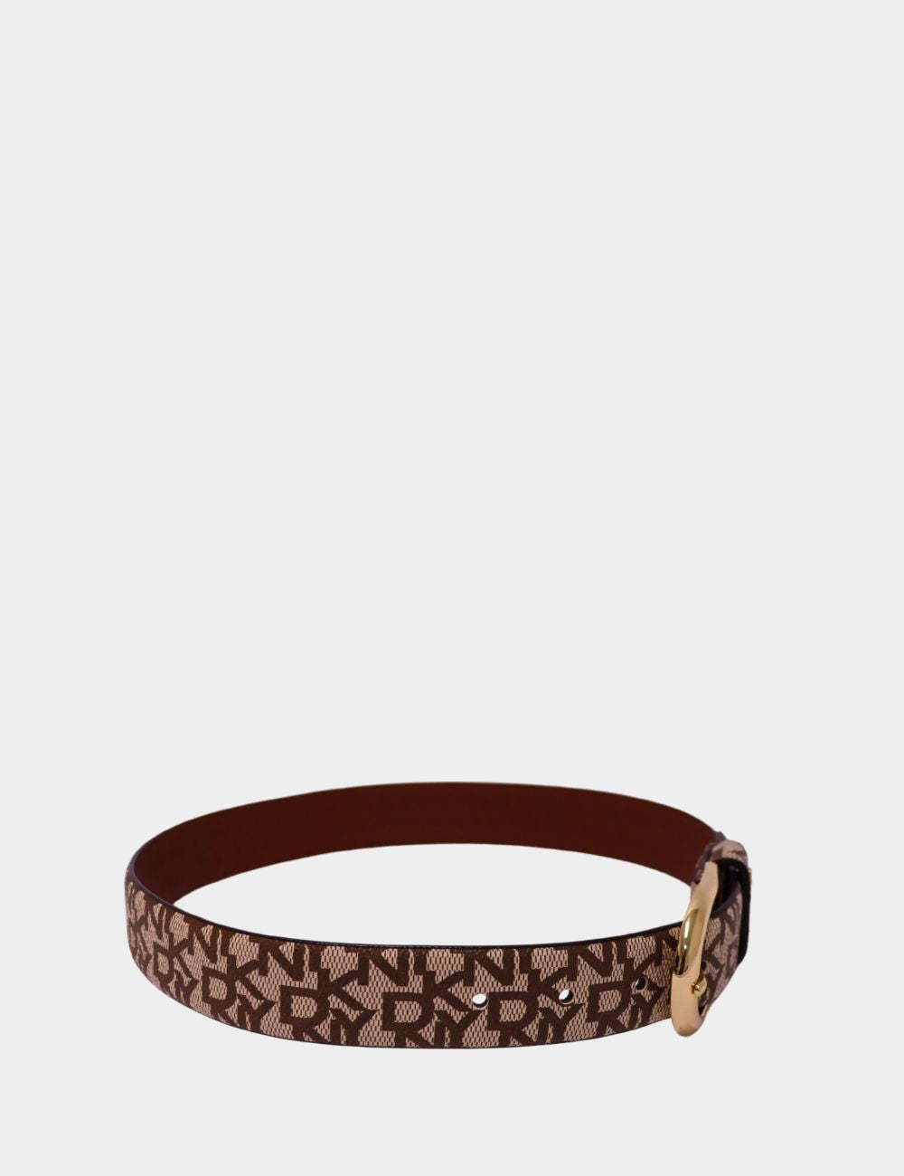 Elevate your everyday looks with this DKNY logo-print belt in classic brown tones. Featuring the signature all-over monogram, a sleek gold-tone buckle, and a branded keeper loop, this accessory blends modern street style with polished sophistication. Perf Elevate your everyday looks with this DKNY logo-print belt in classic brown tones. Featuring the signature all-over monogram, a sleek gold-tone buckle, and a branded keeper loop, this accessory blends modern street style with polished sophistication. Perf