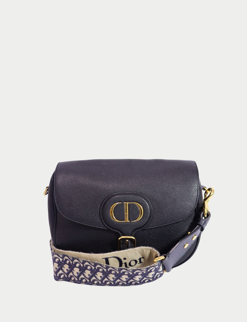 Dior black leather crossbody bag with gold CD clasp and embroidered Dior strap