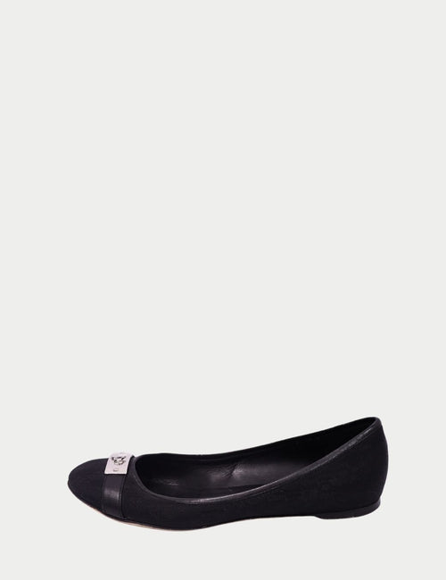 Christian Dior black leather ballet flats with silver logo detail