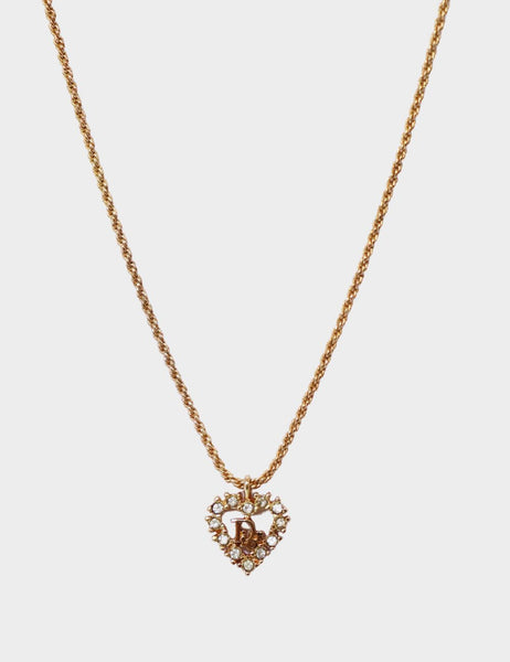 Christian Dior gold-tone heart pendant necklace with crystal embellishments and rope chain

