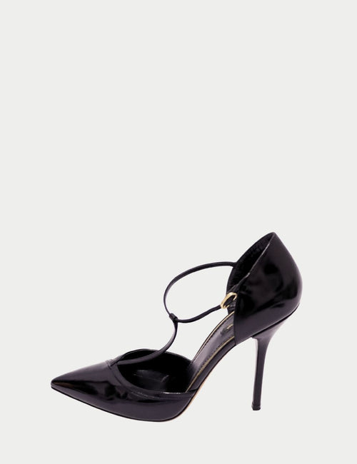 Dolce & Gabbana black patent leather pointed-toe stiletto heel with slim ankle strap
