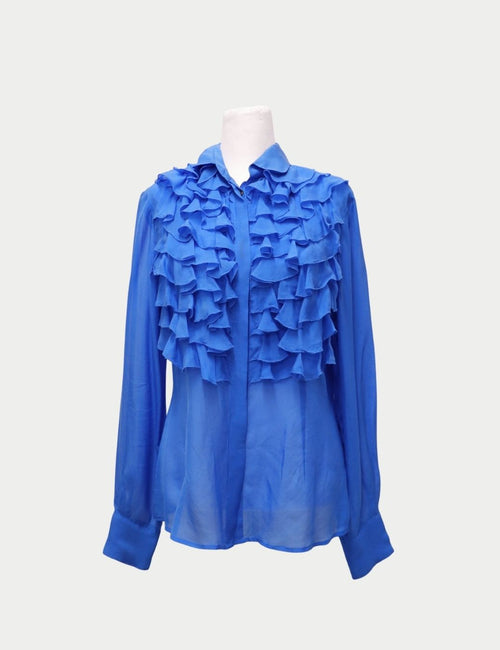 Dolce & Gabbana blue long-sleeve blouse with layered ruffles
