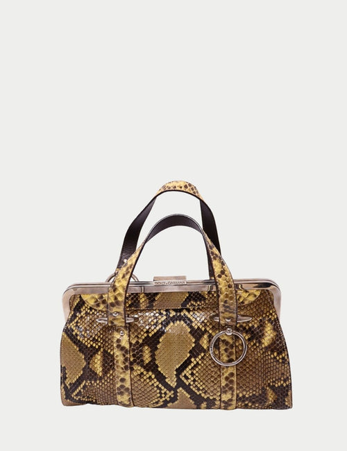 Dolce & Gabbana python print leather top handle bag with silver tone hardware