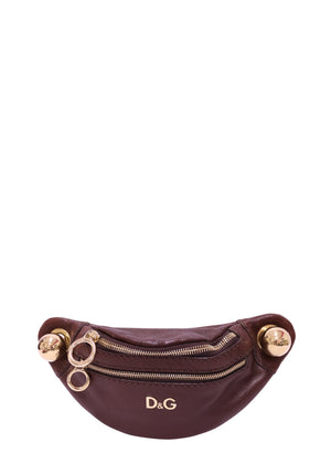 Dolce & Gabbana brown leather belt bag with gold-tone hardware, double zip pockets and D&G logo