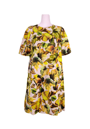 Dolce and Gabbana multicolor leaf print short sleeve shift dress