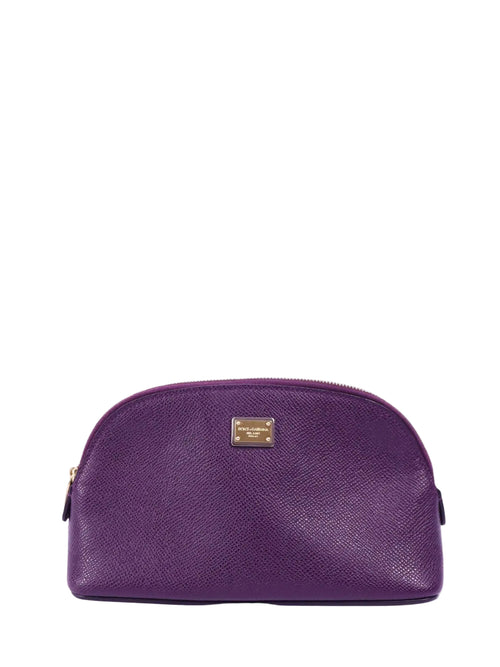 Dolce & Gabbana purple leather cosmetic pouch with gold logo plaque
