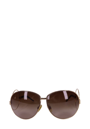 Dolce and Gabbana gold round aviator sunglasses with brown gradient lenses and double bridge