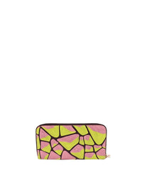 Emilio Pucci abstract geometric print zip wallet in pink and lime tones