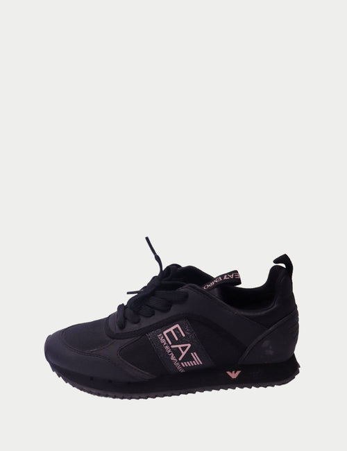 Emporio Armani EA7 black low-top sneakers with pink logo detailing and rubber sole
