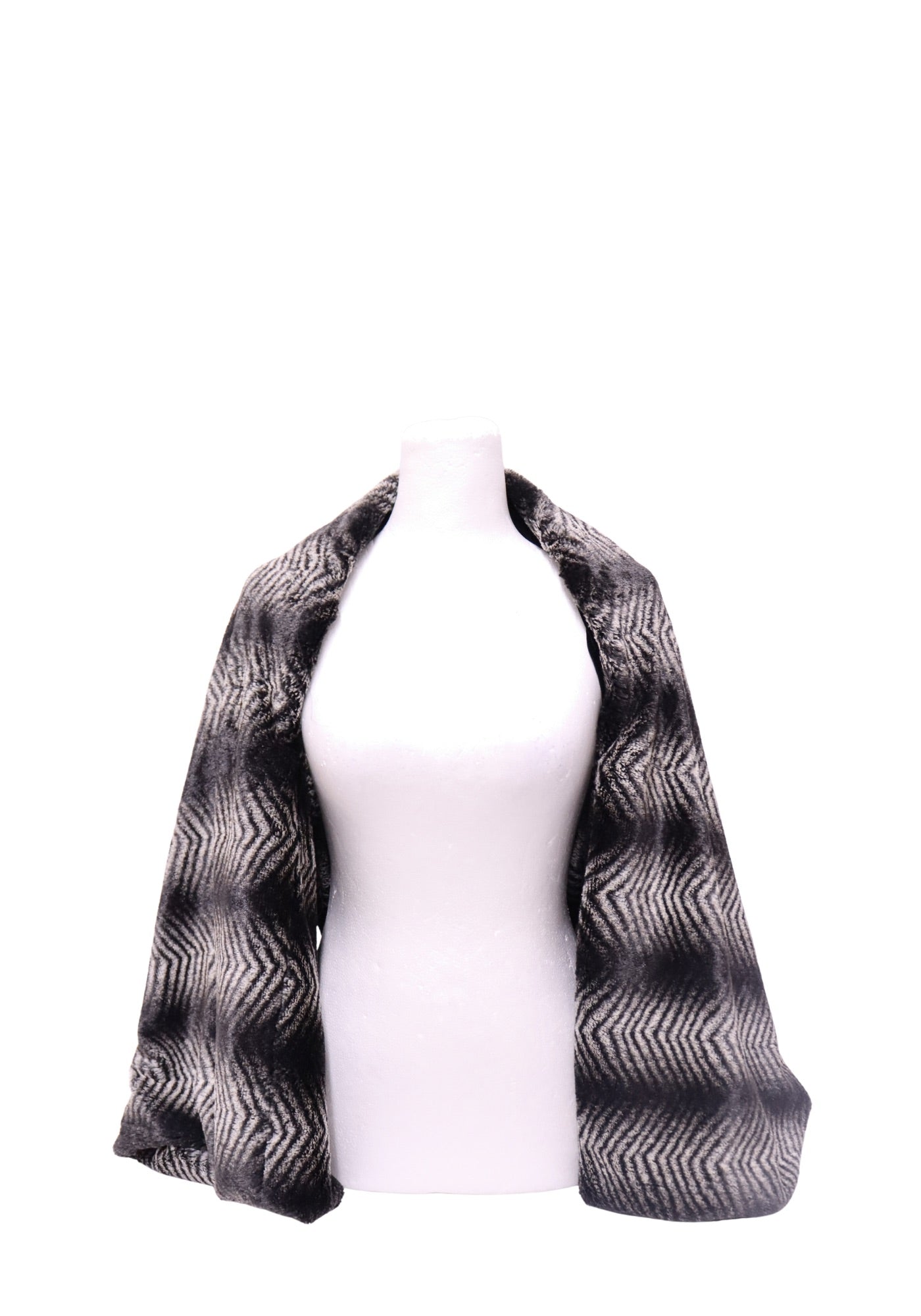 Emporio Armani Grey &amp; Black Chevron Faux Fur Stole