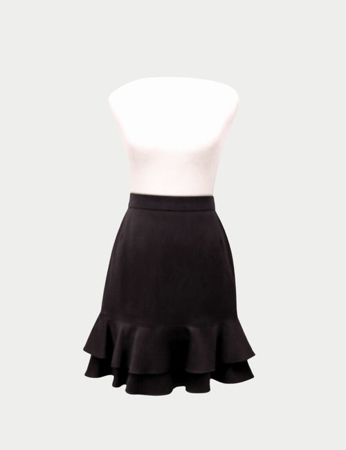 Escada black high-waisted skirt with double ruffled hem