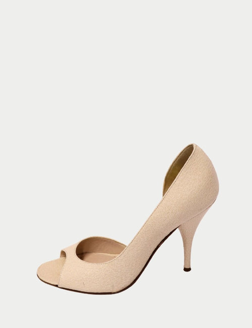 Beige Fendi peep-toe high heel shoe with textured leather and stiletto heel