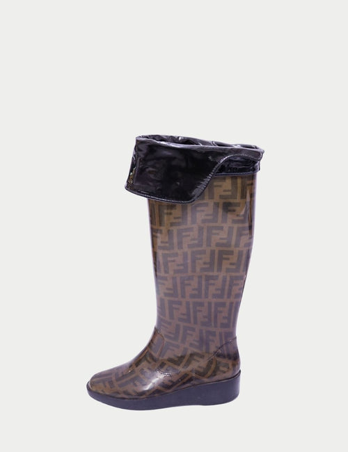 Fendi Zucca FF monogram rain boots side view with black trim