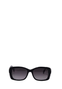 Fendi black oversized rectangular sunglasses with grey gradient lenses, glossy frames and patterned temples