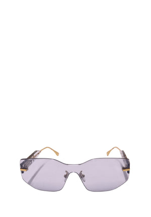 Fendi rimless blue shield sunglasses with rectangular tinted lenses and gold-tone arms