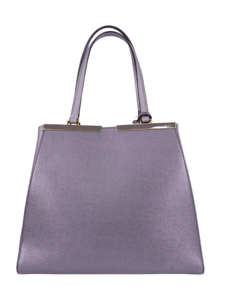 Fendi 3Jours grey leather structured tote bag with gold-tone hardware