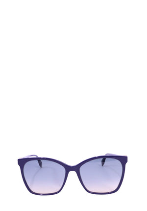 Authentic Fendi FF logo cat-eye sunglasses in purple acetate with gradient lenses and gold-tone temple accents.