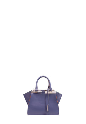 Fendi Petite 3Jours blue leather mini satchel bag with silver-tone hardware, orange contrast edging, dual top handles, and a detachable shoulder strap.