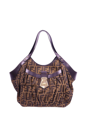 Fendi Zucca canvas shoulder bag with FF monogram pattern and leather trim