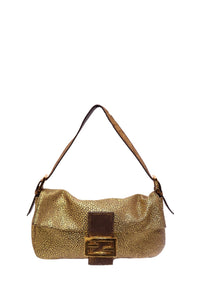 Fendi metallic gold Baguette shoulder bag with signature FF buckle