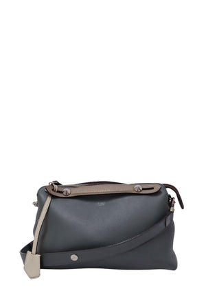 Fendi By The Way grey leather shoulder bag with taupe trim and silver-tone hardware