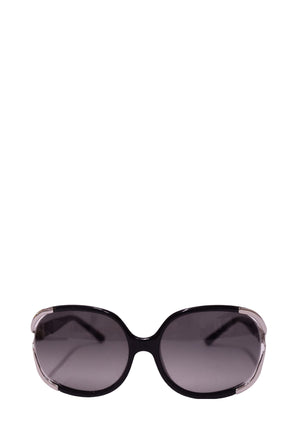 Fendi black and silver oversized sunglasses with smoke gradient lenses
