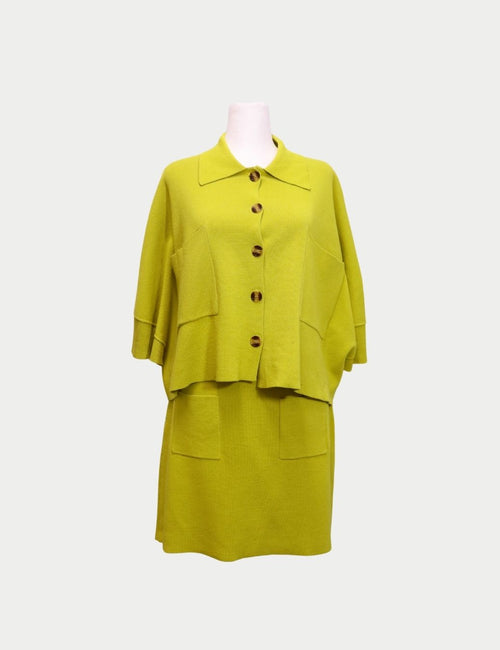 Flatwhite lime green skirt and jacket set with oversized pockets