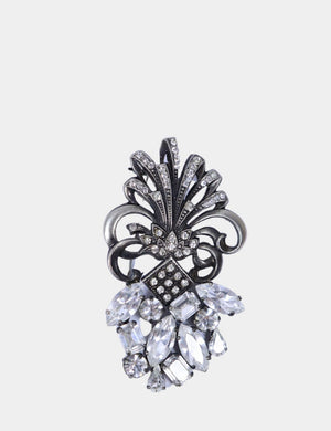 "Sharra Pagano antique silver floral brooch with clear crystals and vintage design"

