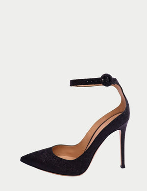 Gianvito Rossi black shimmer pumps with ankle strap and stiletto heel – pre-owned designer shoes

