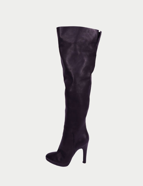 Giuseppe Zanotti black leather knee-high boots with slim high heel and rounded toe