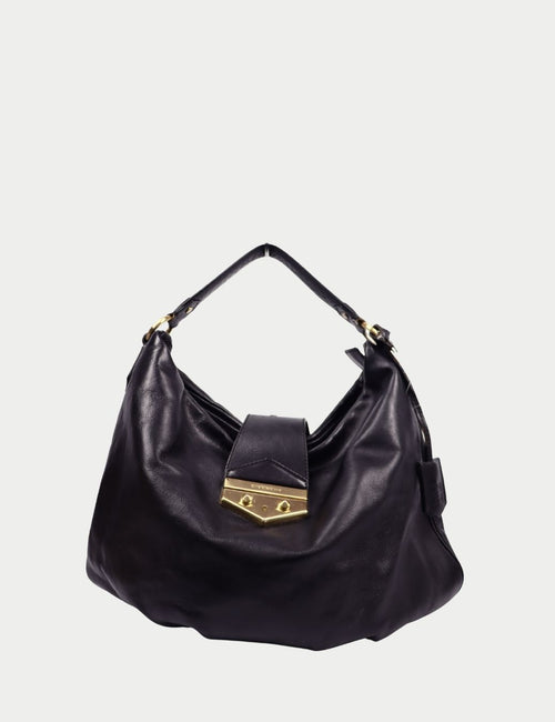 Givenchy black leather shoulder bag with gold clasp detail