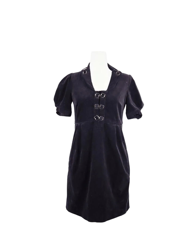 Gucci black short sleeve mini dress with buckle front detail