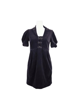 Gucci black short sleeve mini dress with buckle front detail