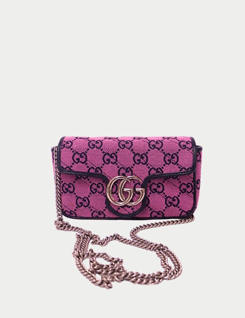 Gucci GG Marmont Super Mini bag in pink canvas with gold chain strap