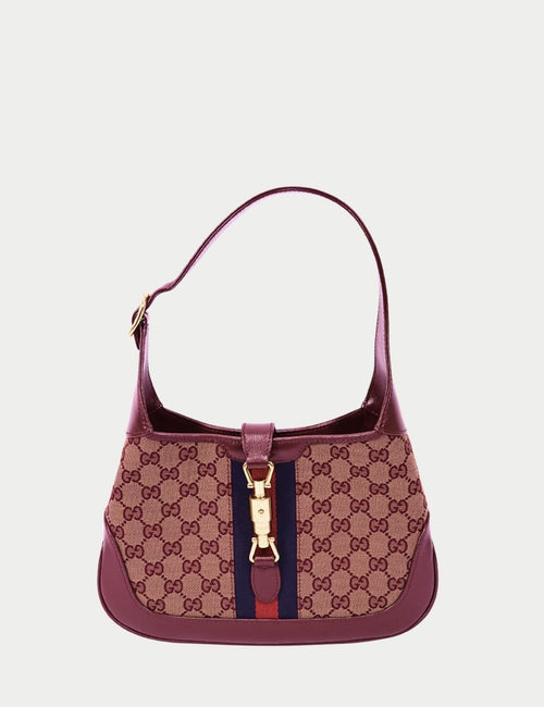 Gucci Jackie 1961 burgundy GG Supreme shoulder bag with blue and red Web stripe and gold piston clasp
