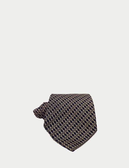 Gucci navy silk tie with beige diagonal GG logo pattern