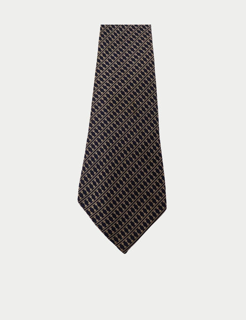 Gucci navy silk tie with beige diagonal GG logo pattern