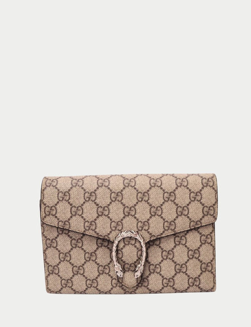 Gucci Dionysus GG Supreme mini chain wallet crossbody bag with silver tiger head clasp