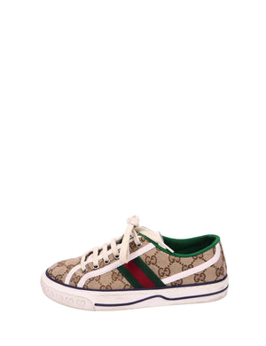 Gucci GG canvas sneaker with green and red web stripe and rubber sole