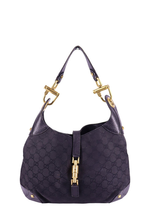 Gucci black GG canvas Jackie shoulder bag with gold piston closure
