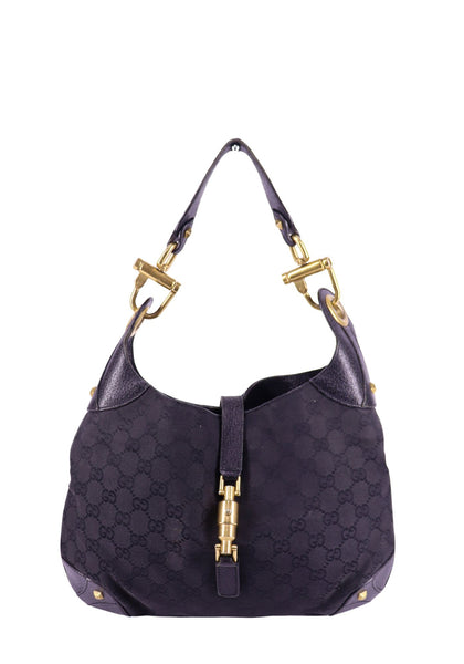 Gucci black GG canvas Jackie shoulder bag with gold piston closure