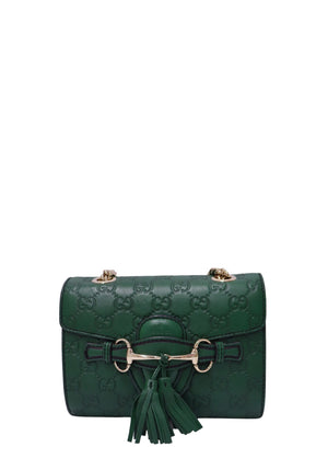 Gucci Emily green Guccissima leather shoulder bag with Horsebit hardware and tassels