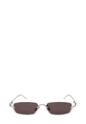 Gucci rimless rectangular sunglasses with brown tinted lenses and silver-tone metal frame