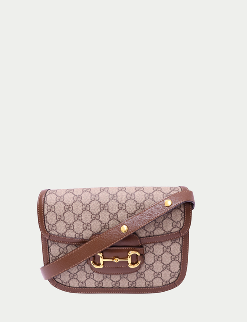 Gucci Horsebit 1955 shoulder bag in GG Supreme canvas with brown leather trim