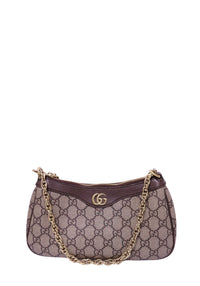 Gucci beige and ebony GG Supreme canvas shoulder bag with green and red Web strap and brown leather trim