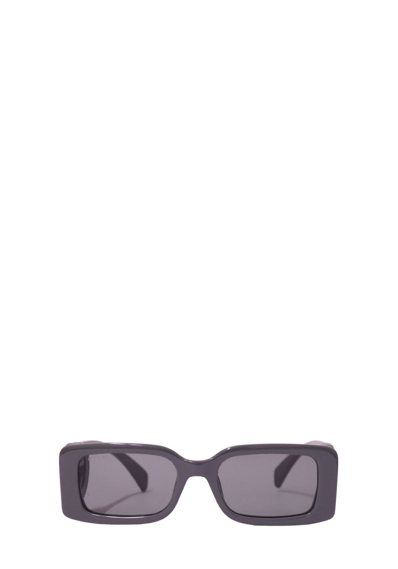 Authentic Gucci grey rectangular acetate sunglasses with matching grey lenses and a modern minimalist design.