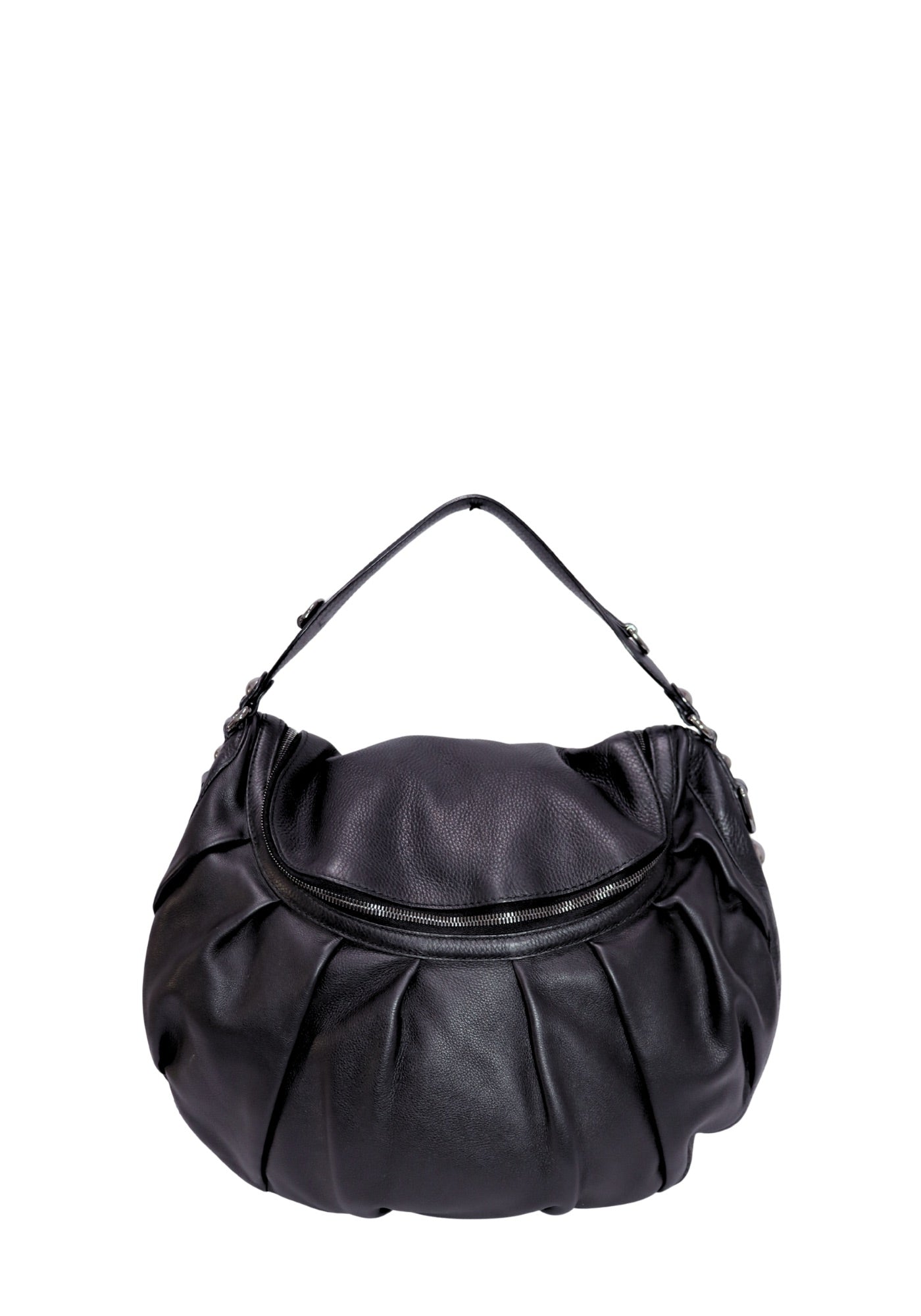 Gucci Black Leather Pleated Hobo Shoulder Bag